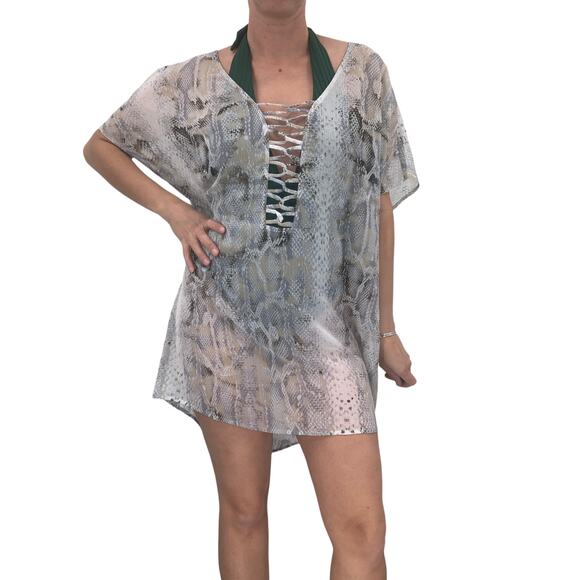 2/$30 FORTUNE Swimwear Cover Up One Size Semi Sheer Snake Swimsuit Dress Resort - Picture 1 of 6